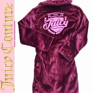 Juicy Couture Signature Logo Collared Plush Robe- Spiced Beet